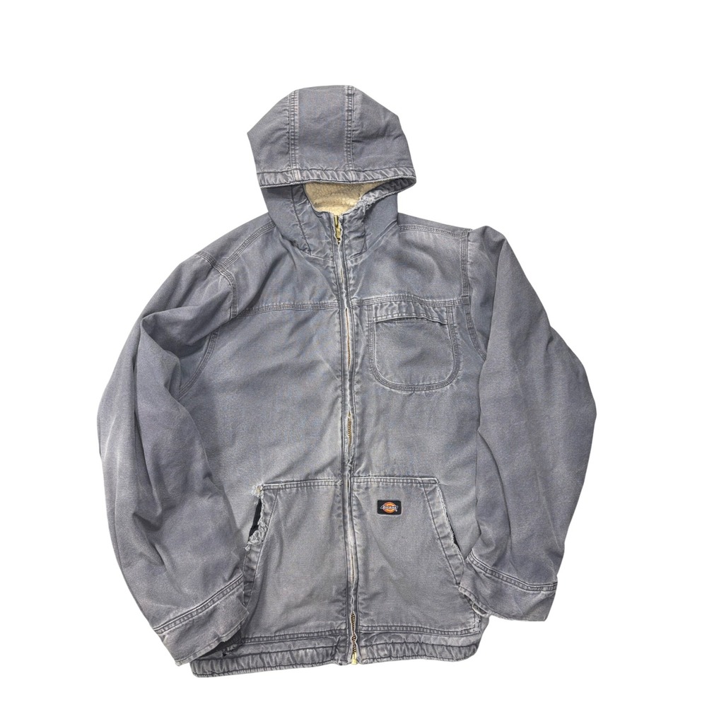 Dickies Thrashed Work Chore Jacket Mens LT Blue Sherpa Distressed Duck Canvas